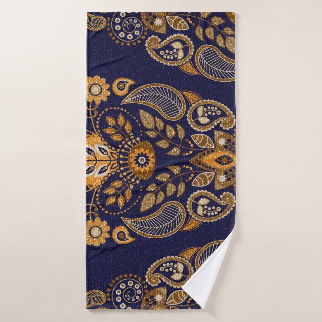 Or et bleu, motif sans couture fleurie. (Serviette de bain)