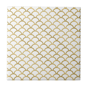 Or et carreau de céramique de motif de mer blanch