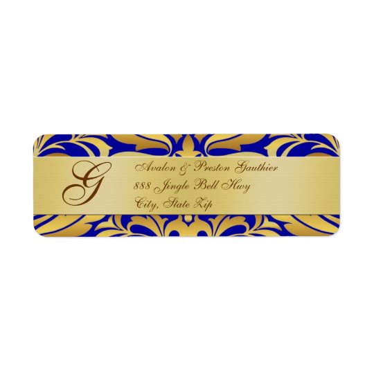 Or et étiquettes de adresse bleus de Noël de