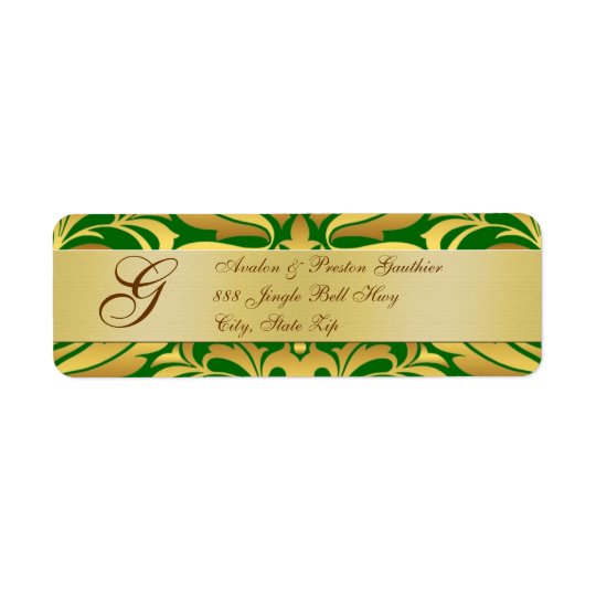 Or et étiquettes de adresse verts de Noël de