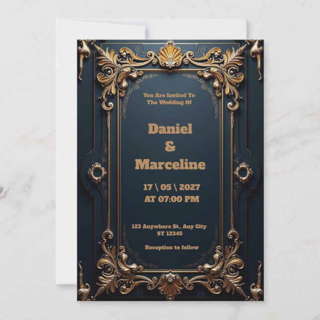 Or et Faire-part de mariage argent de luxe (Devant)