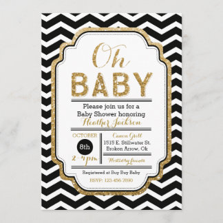 Or et invitation noire de baby shower, bébé de