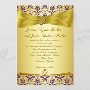Or et invitation pourpre de mariage damassé