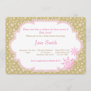 Or et invitation rose de baby shower de flocon de