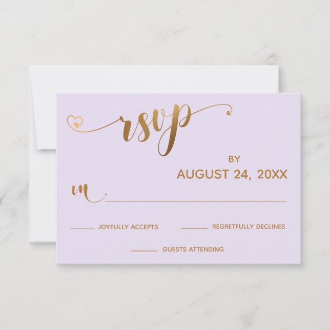 Or et Lavande Appel RSVP Calligraphie avec Cœurs (Devant)