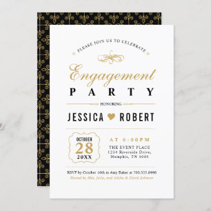 Or et noir   Elegant Engagement Party Invitation