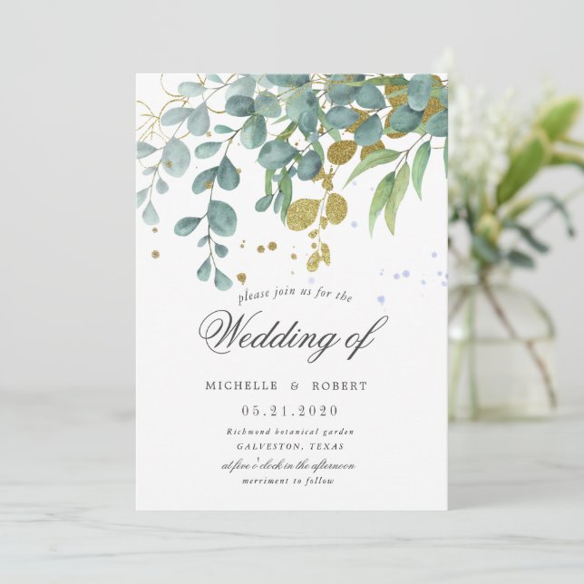 or eucalyptus faire-part de mariage de verdure (Debout devant)