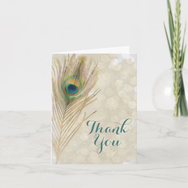 Or Exotic Peacock Feather Glam Élégant Merci (Devant)