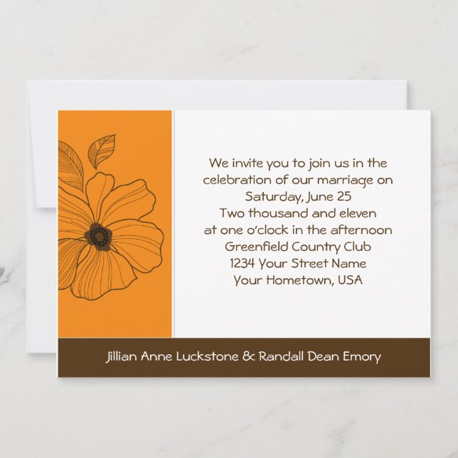 Or floral tropical et Faire-part de mariage Brown (Devant)