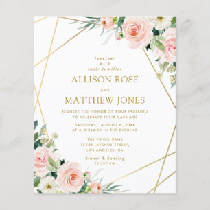 or géométrique bleu rose floral invite mariage