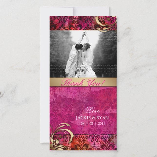 Or indien de rose de damassé de Photocard de Merci (Devant)