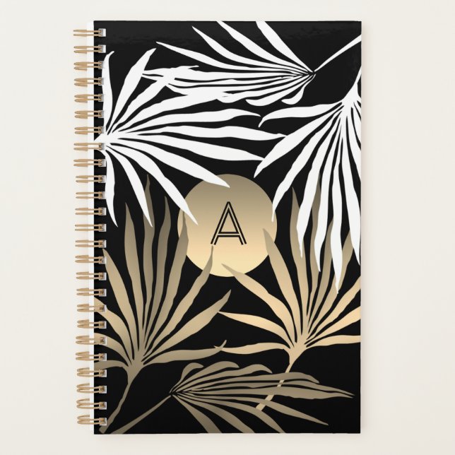 Or Initiales Feuilles De Palmier Tropical Or Noir (Devant)