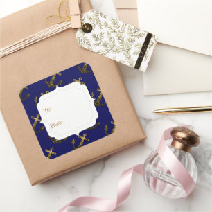 Or jaune scintille Ancre Étiquette cadeau bleu m