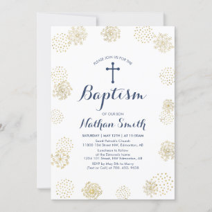 Or & Marine   Invitation de baptême garçon