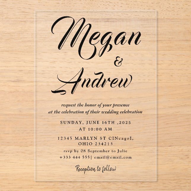 or Moderne Mariage Acrylique Invitations (Recto)