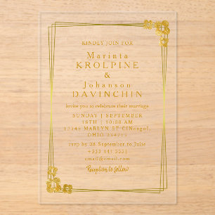 or Moderne Mariage Acrylique Invitations