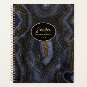 Or Moderne Personnalisé Agate Cristal Noir & Doré