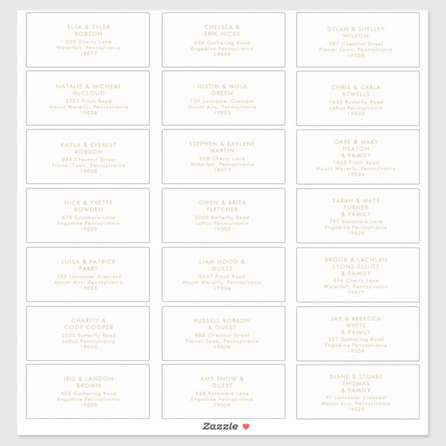 Or moderne | Sticker d'adresse du Mariage blanc (Feuille)