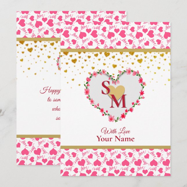 Or Monogramme Calligraphique Cœurs Amour Romantiqu (Devant / Derrière)