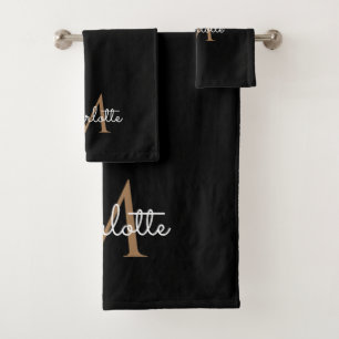 Or Monogramme Élégant Script Féminin Noir