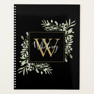 Or Monogramme Floral Végétal Script Black Gold