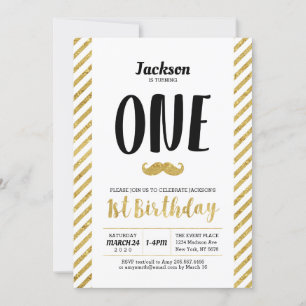 Or, Moustache   Invitation pour le premier anniver