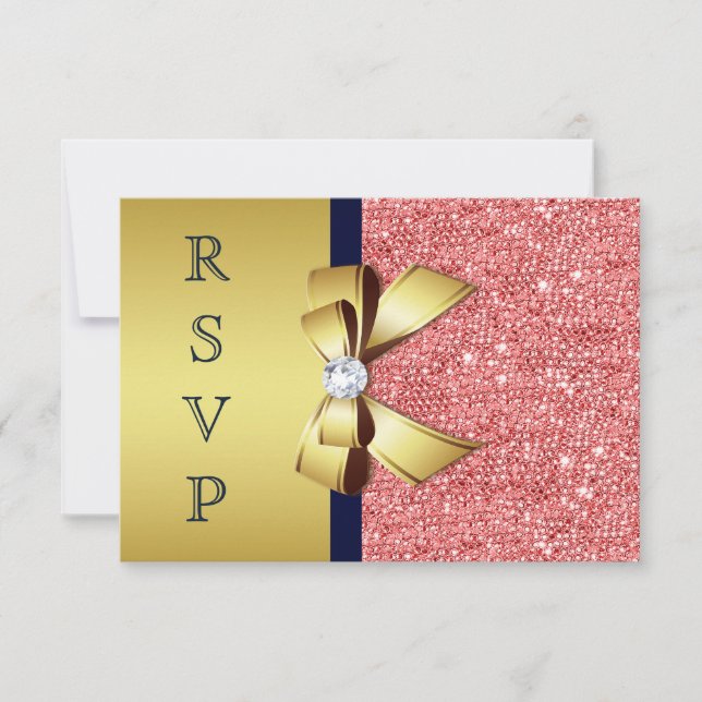 Or Navy Corail Sequins Diamants Nœud Réponse SVP (Devant)