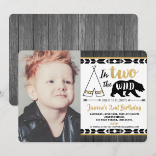 or noir deux sauvage 2ème anniversaire invitation 