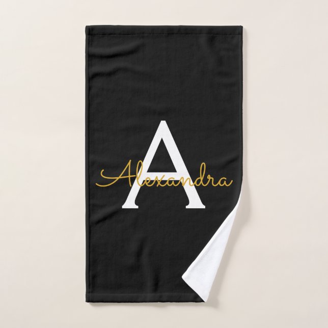 Or noir écriture moderne monogramme nom (Serviette à main)