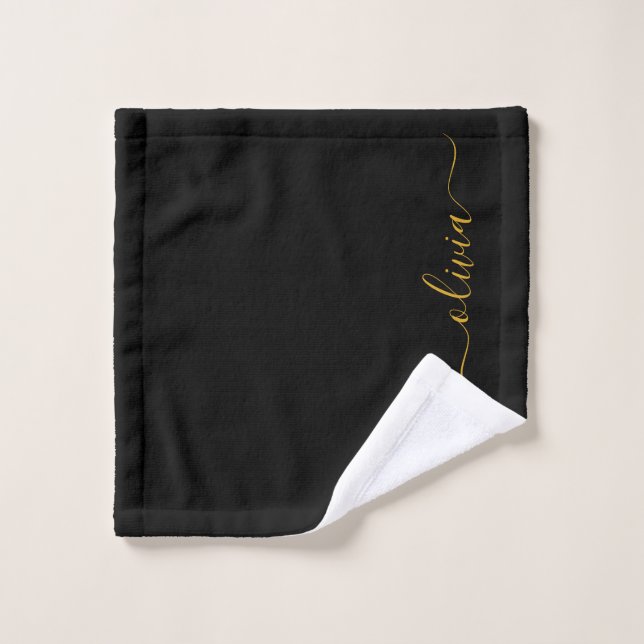 Or noir écriture moderne monogramme nom féminin (Gant de toilette)