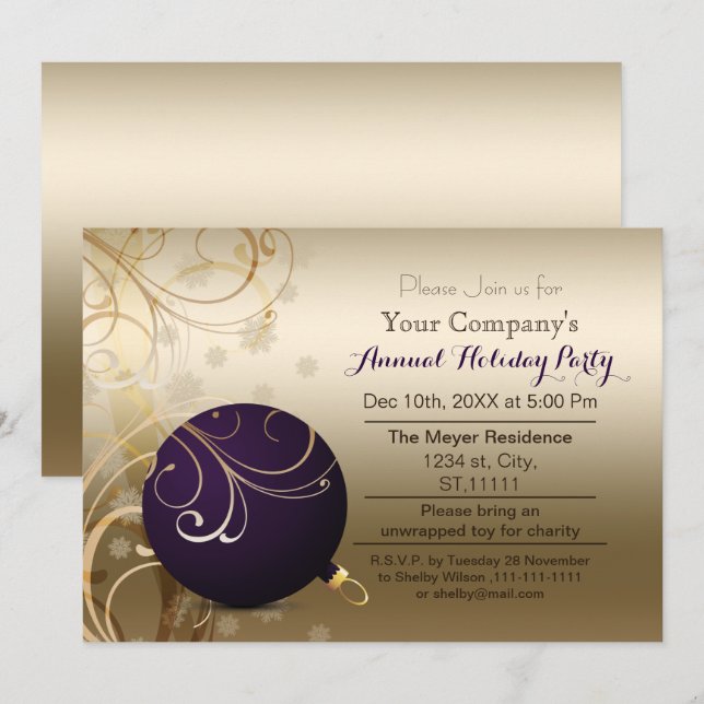 or pourpre Fête de vacances corporative Invitation (Devant / Derrière)