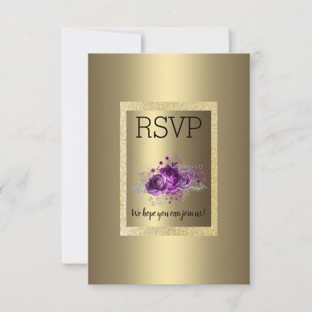 Or Purple Simple Elegant Floral RSVP (Devant)