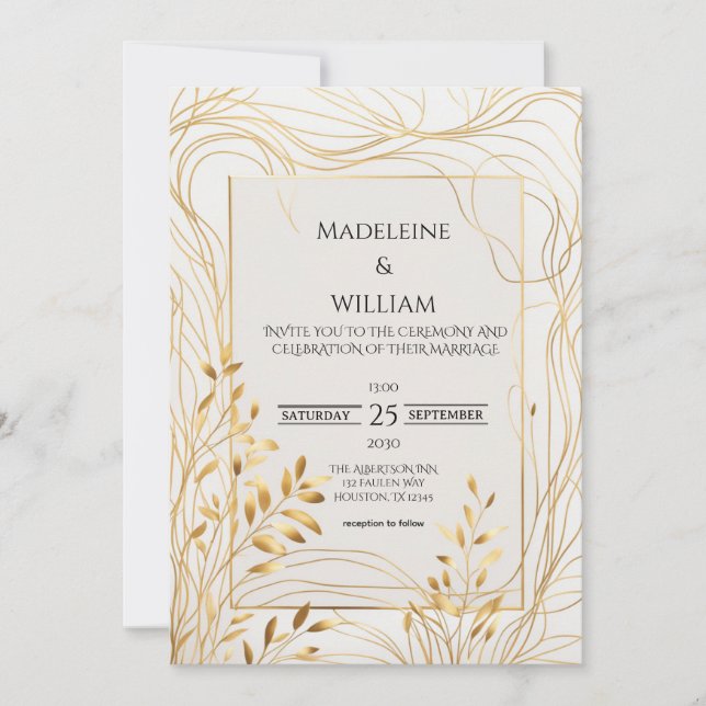 Or romantique et Faire-part de mariage eucalyptus (Devant)