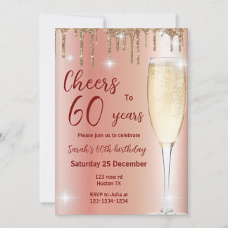 Or rose Cheers à 60 ans invitation anniversaire