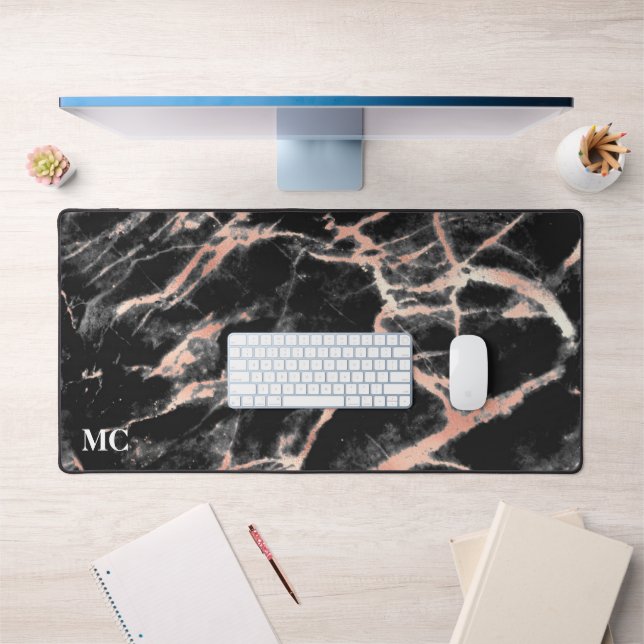Or rose et marbre noir avec monogramme (Bureau 1)