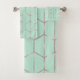 Or rose et menthe chic Hexagone Géométrique Glamou