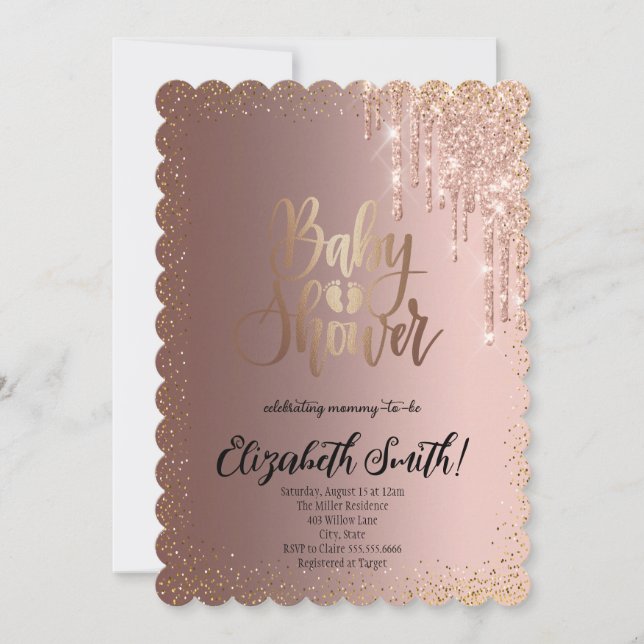 or rose, étoiles Baby shower Invitation (Devant)