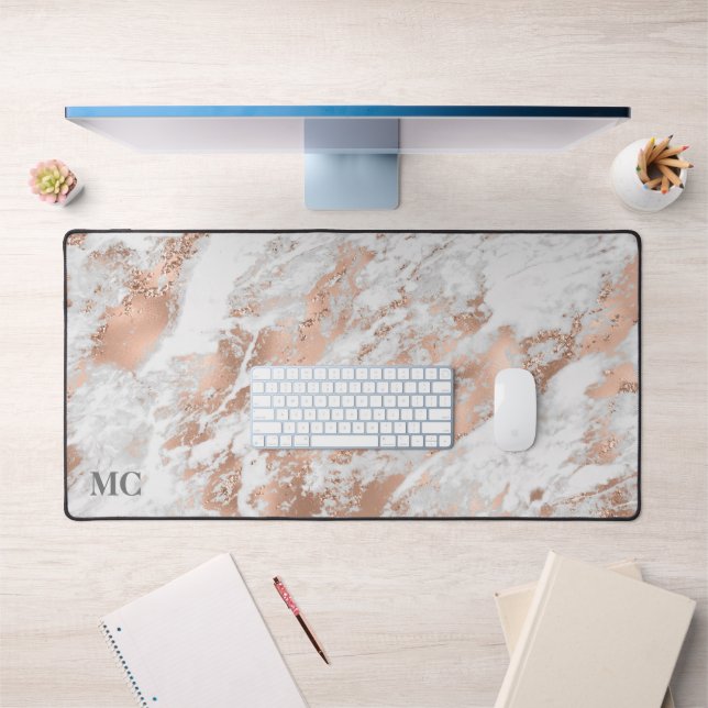 Or rose & Marbre blanc Avec Monogramme, Vs 2 (Bureau 1)