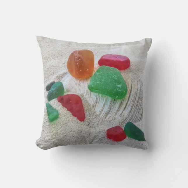 Or rouge et verre vert de mer - coussin (Recto)