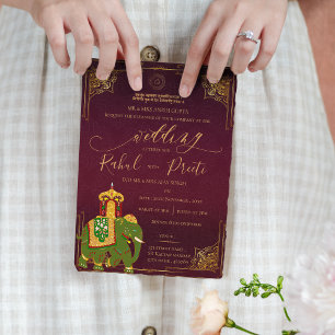 Or rouge vif avec Lord Ganesh Mariage indien