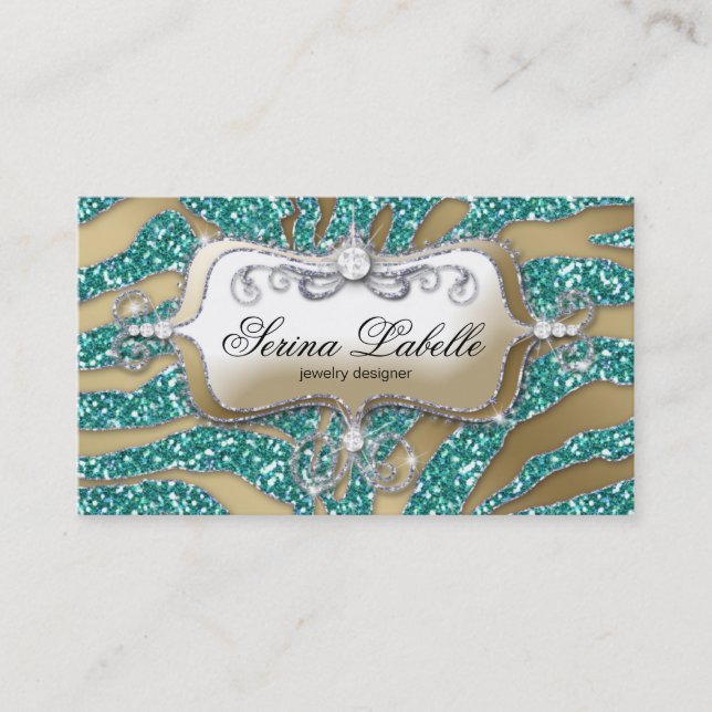 Or Teal de zèbre de carte de visite de bijoux (Devant)