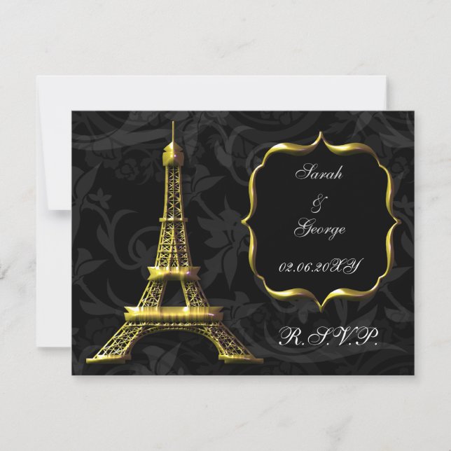 or Tour Eiffel Française Mariage carte rsvp (Devant)