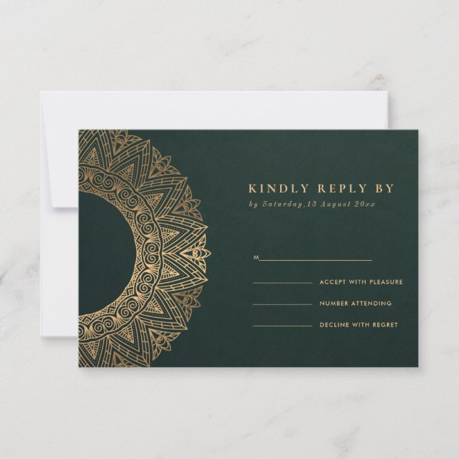 OR VERT CLASSIQUE ORNATE MANDALA MARIAGE RSVP (Devant)