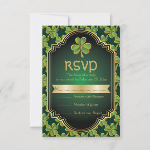 Or, vert trèfle irlandais et cadre mariage RSVP
