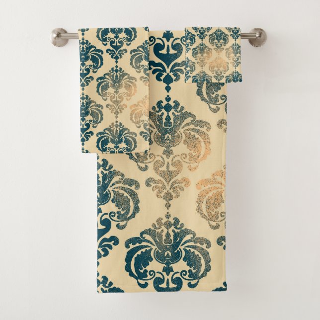 Or & Vintage Bleu Rustique Moderne Glamour Damassé (En situation)