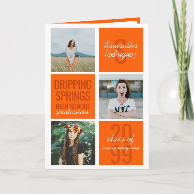 Orange 4 Photo Fun Boxes Graduation Invitation (Devant)