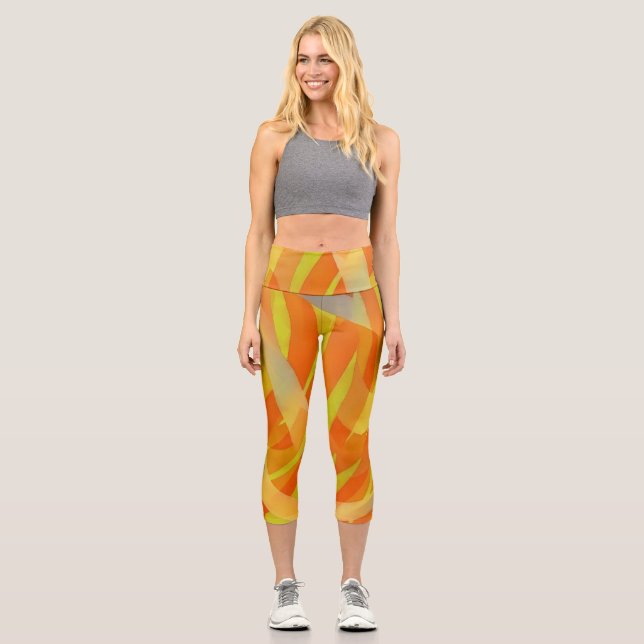 Orange Abstrait Art Capri Yoga Exercice Leggings (Recto)