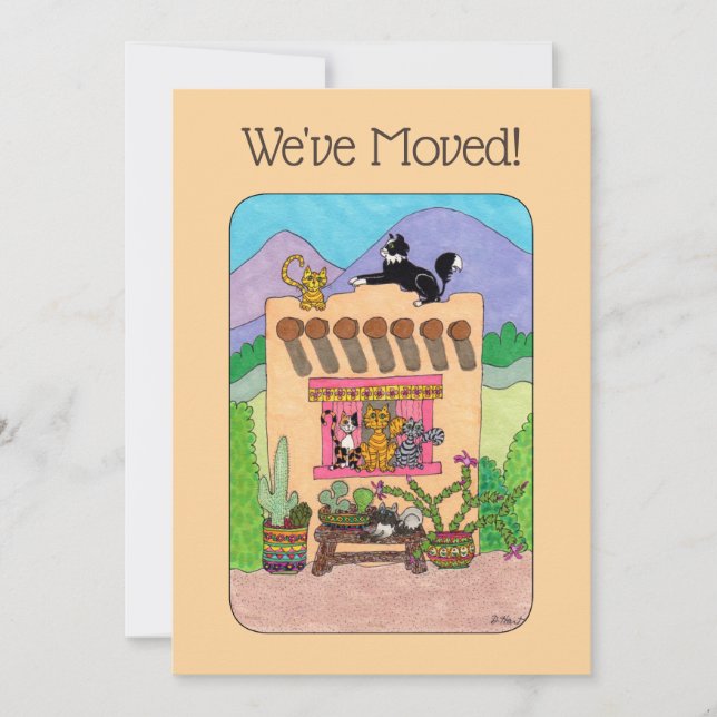 Orange Adobe House & Cats Moving Faire-part (Devant)