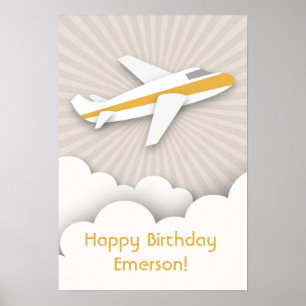 Orange Airplane Birthday Poster