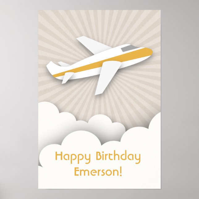 Orange Airplane Birthday Poster (Devant)